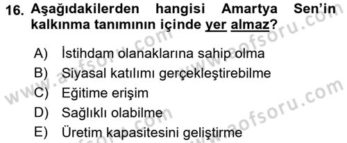 Sosyal Sorunlar Dersi 2018 - 2019 Yılı (Vize) Ara Sınav Soruları 16. Soru