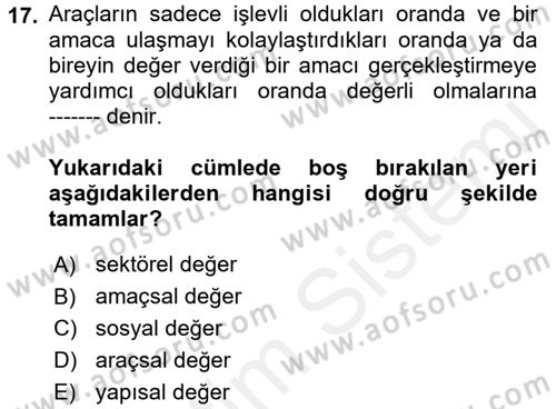 Sosyal Sorunlar Dersi 2018 - 2019 Yılı (Vize) Ara Sınav Soruları 17. Soru