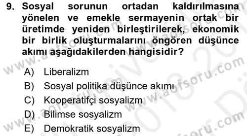 Sosyal Sorunlar Dersi 2018 - 2019 Yılı (Vize) Ara Sınav Soruları 9. Soru