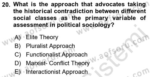 Introduction to Sociology Dersi 2017 - 2018 Yılı (Vize) Ara Sınavı 20. Soru