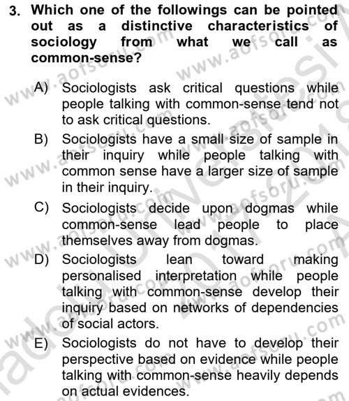 Introduction to Sociology Dersi 2017 - 2018 Yılı (Vize) Ara Sınavı 3. Soru