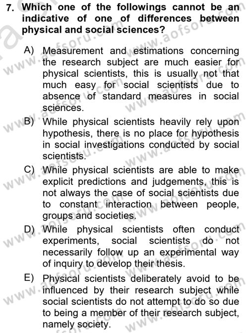 Introduction to Sociology Dersi 2017 - 2018 Yılı (Vize) Ara Sınavı 7. Soru