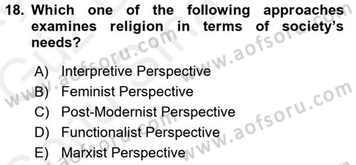 Introduction to Sociology Dersi 2017 - 2018 Yılı (Final) Dönem Sonu Sınavı 18. Soru