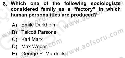 Introduction to Sociology Dersi 2017 - 2018 Yılı (Final) Dönem Sonu Sınav Soruları 8. Soru