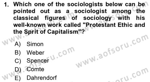 Introduction to Sociology Dersi 2018 - 2019 Yılı (Vize) Ara Sınav Soruları 1. Soru