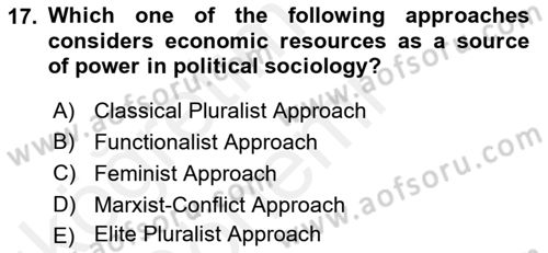 Introduction to Sociology Dersi 2018 - 2019 Yılı (Vize) Ara Sınav Soruları 17. Soru