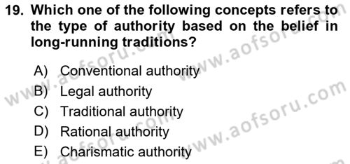 Introduction to Sociology Dersi 2018 - 2019 Yılı (Vize) Ara Sınav Soruları 19. Soru