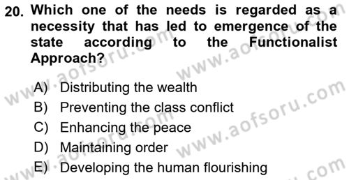 Introduction to Sociology Dersi 2018 - 2019 Yılı (Vize) Ara Sınav Soruları 20. Soru