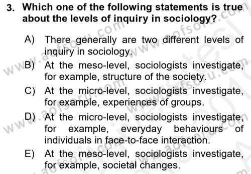Introduction to Sociology Dersi 2018 - 2019 Yılı (Vize) Ara Sınav Soruları 3. Soru