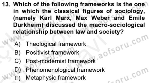 Introduction to Sociology Dersi 2018 - 2019 Yılı (Final) Dönem Sonu Sınav Soruları 13. Soru