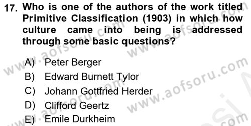 Introduction to Sociology Dersi 2018 - 2019 Yılı (Final) Dönem Sonu Sınav Soruları 17. Soru