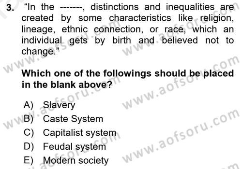 Introduction to Sociology Dersi 2018 - 2019 Yılı (Final) Dönem Sonu Sınav Soruları 3. Soru