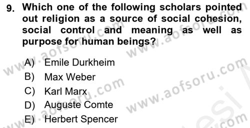 Introduction to Sociology Dersi 2018 - 2019 Yılı (Final) Dönem Sonu Sınav Soruları 9. Soru