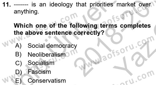 Introduction to Sociology Dersi 2018 - 2019 Yılı Yaz Okulu Sınav Soruları 11. Soru