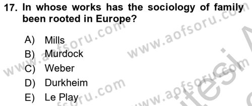 Introduction to Sociology Dersi 2018 - 2019 Yılı Yaz Okulu Sınav Soruları 17. Soru