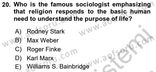 Introduction to Sociology Dersi 2018 - 2019 Yılı Yaz Okulu Sınav Soruları 20. Soru