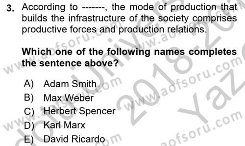 Introduction to Sociology Dersi 2018 - 2019 Yılı Yaz Okulu Sınav Soruları 3. Soru