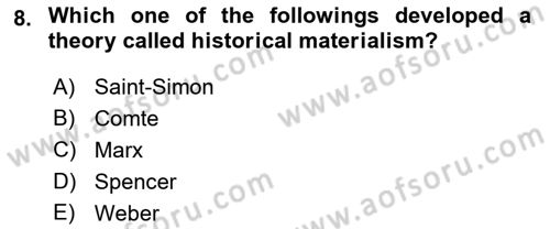 Introduction to Sociology Dersi 2018 - 2019 Yılı Yaz Okulu Sınav Soruları 8. Soru