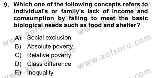 Introduction to Sociology Dersi 2018 - 2019 Yılı Yaz Okulu Sınav Soruları 9. Soru