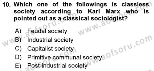 Introduction to Sociology Dersi 2019 - 2020 Yılı (Vize) Ara Sınav Soruları 10. Soru