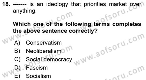 Introduction to Sociology Dersi 2019 - 2020 Yılı (Vize) Ara Sınav Soruları 18. Soru