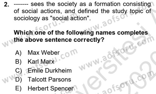 Introduction to Sociology Dersi 2019 - 2020 Yılı (Vize) Ara Sınav Soruları 2. Soru