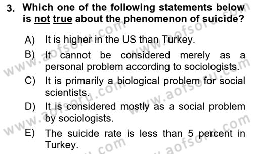Introduction to Sociology Dersi 2019 - 2020 Yılı (Vize) Ara Sınav Soruları 3. Soru