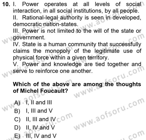 Introduction to Sociology Dersi 2020 - 2021 Yılı Yaz Okulu Sınav Soruları 10. Soru