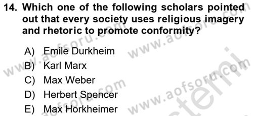 Introduction to Sociology Dersi 2020 - 2021 Yılı Yaz Okulu Sınav Soruları 14. Soru