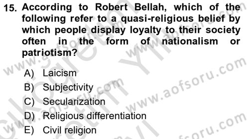 Introduction to Sociology Dersi 2020 - 2021 Yılı Yaz Okulu Sınav Soruları 15. Soru