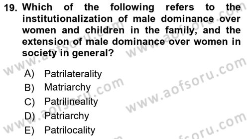 Introduction to Sociology Dersi 2020 - 2021 Yılı Yaz Okulu Sınav Soruları 19. Soru