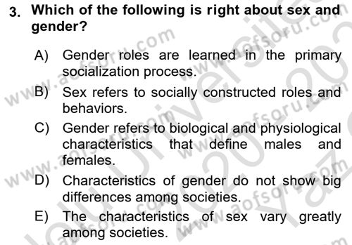 Introduction to Sociology Dersi 2020 - 2021 Yılı Yaz Okulu Sınav Soruları 3. Soru