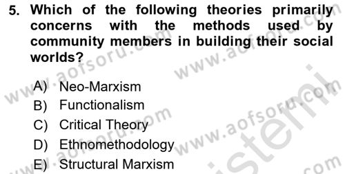Introduction to Sociology Dersi 2020 - 2021 Yılı Yaz Okulu Sınav Soruları 5. Soru
