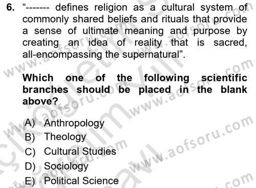 Introduction to Sociology Dersi 2020 - 2021 Yılı Yaz Okulu Sınav Soruları 6. Soru