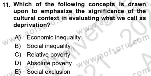 Introduction to Sociology Dersi 2021 - 2022 Yılı (Vize) Ara Sınav Soruları 11. Soru