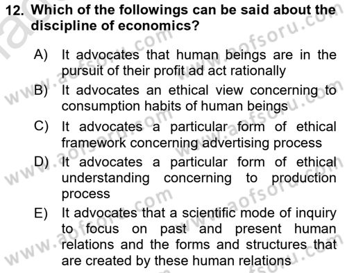Introduction to Sociology Dersi 2021 - 2022 Yılı (Vize) Ara Sınav Soruları 12. Soru