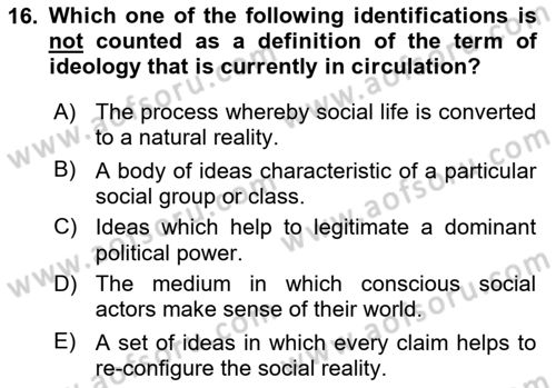 Introduction to Sociology Dersi Ara Sınavı Deneme Sınav Soruları 16. Soru