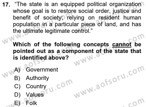 Introduction to Sociology Dersi Ara Sınavı Deneme Sınav Soruları 17. Soru