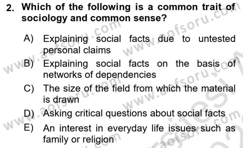 Introduction to Sociology Dersi Ara Sınavı Deneme Sınav Soruları 2. Soru