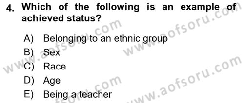 Introduction to Sociology Dersi 2021 - 2022 Yılı (Vize) Ara Sınav Soruları 4. Soru