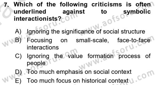 Introduction to Sociology Dersi Ara Sınavı Deneme Sınav Soruları 7. Soru
