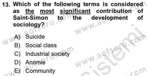 Introduction to Sociology Dersi 2021 - 2022 Yılı (Final) Dönem Sonu Sınav Soruları 13. Soru