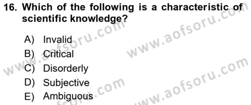 Introduction to Sociology Dersi 2021 - 2022 Yılı (Final) Dönem Sonu Sınav Soruları 16. Soru