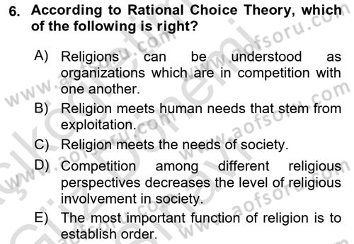 Introduction to Sociology Dersi 2021 - 2022 Yılı (Final) Dönem Sonu Sınav Soruları 6. Soru