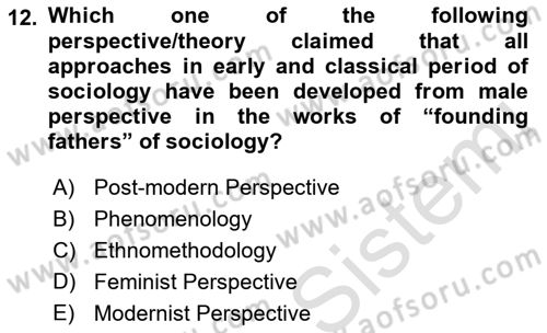 Introduction to Sociology Dersi 2021 - 2022 Yılı Yaz Okulu Sınav Soruları 12. Soru