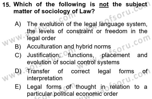 Introduction to Sociology Dersi 2021 - 2022 Yılı Yaz Okulu Sınav Soruları 15. Soru