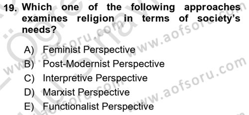 Introduction to Sociology Dersi 2021 - 2022 Yılı Yaz Okulu Sınavı 19. Soru