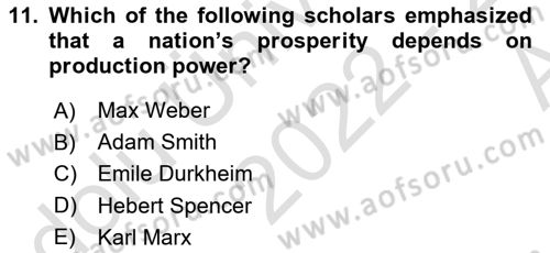 Introduction to Sociology Dersi 2022 - 2023 Yılı (Vize) Ara Sınav Soruları 11. Soru