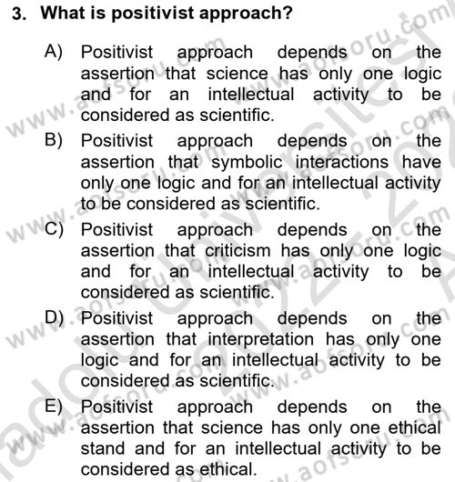 Introduction to Sociology Dersi Ara Sınavı Deneme Sınav Soruları 3. Soru