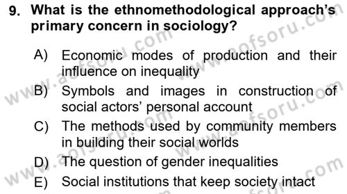 Introduction to Sociology Dersi Ara Sınavı Deneme Sınav Soruları 9. Soru
